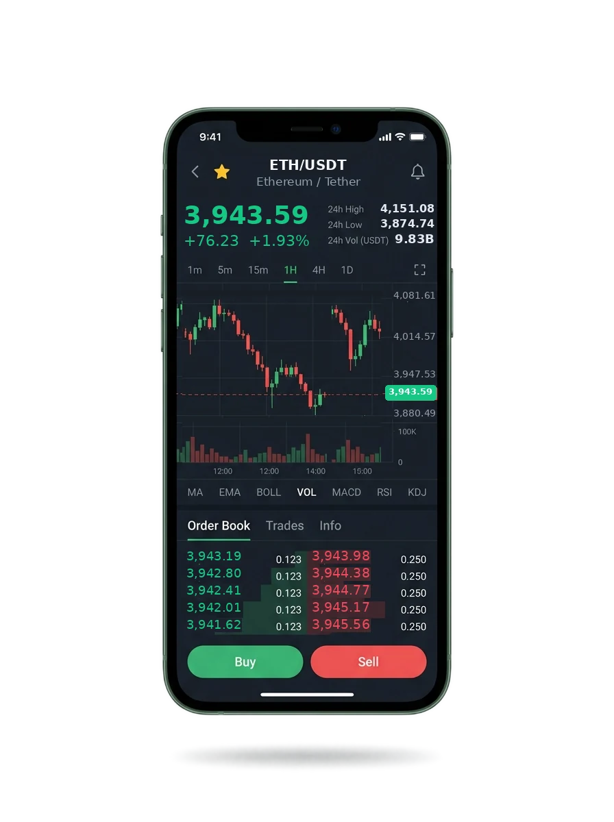 The Eni S.p.A. mobile app showing a watchlist, a signal card and an account balance